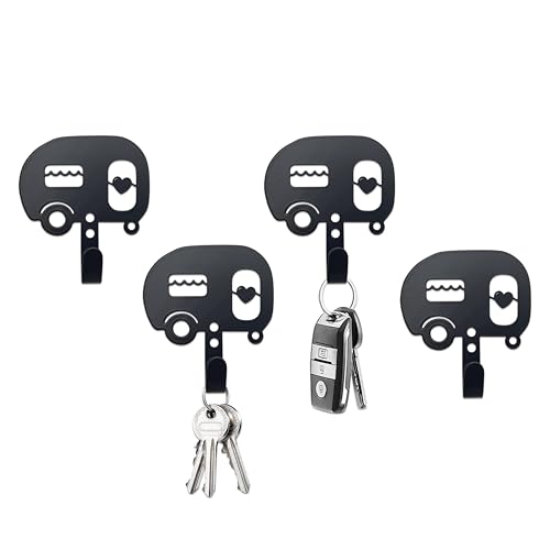 BiaGift 4 PCS Camper Key Holder for Wall Metal Decorative, Camper Decor, Camper Accessories for Travel Trailers, Metal Key Rack Hanger, Camper Gifts, Rustic RV Storage and Organization…