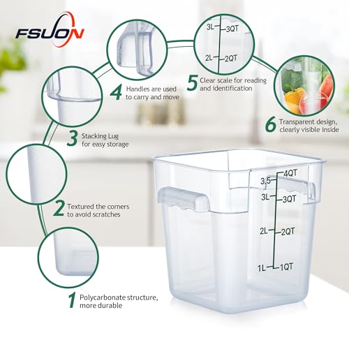 4 Pack Clear Food Storage Containers with Lids and Handles Polycarbonate Square Commercial Food Containers, NSF (4Qt) - color: 4Qt