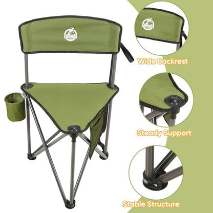 Northroad 2 Pack Tripod Camping Chairs, Portable 3 Legged Folding Tripod Stool Seat with Backrest, Small Compact Lightweight Tripod Chair for Adults Fishing Hunting - color: Green