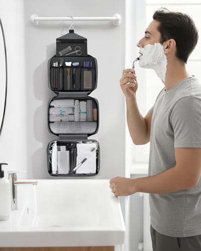 Maliton Toiletry Bag for Men & Women Travel Toiletry Bag Hanging Toiletry Bag Hygiene Organizer with 4 Compartments Waterproof Bathroom Shower Bag Large Toiletries Travel Bag (Gray) - color: Grey