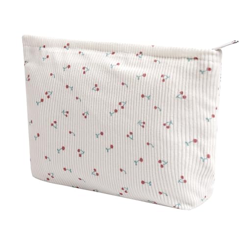 Cosmetic Bags for Women - Corduroy Cosmetic Bag Aesthetic Women Handbags Purses Smile Dots Makeup Organizer Storage Makeup Bag Girls Case Bags (Flowers-Cherry) - color: Flowers-Cherry