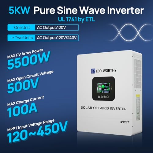 ECO-WORTHY Home Power Station Backup Power,5120Wh LiFePO4 Battery Support Communication,Bluetooth and WiFi,AC 5000W Inverter,1Hr/2.5Hr Fast Charge,for Home Backup,Emergency,Solar System Components - size: 5120Wh+5KwOutput