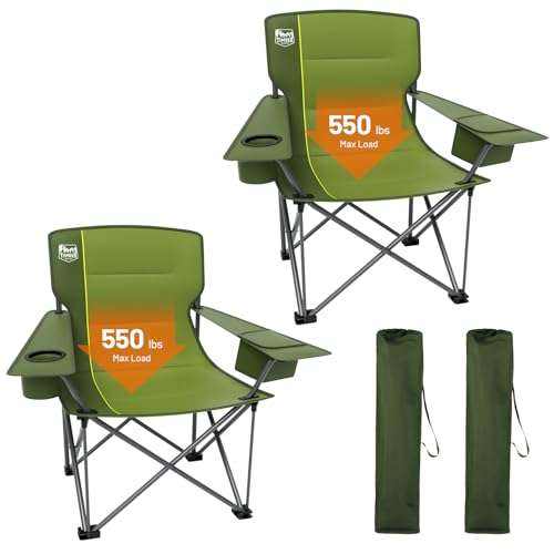 TIMBER RIDGE Oversized Folding Camping Chair for Adults, Support 550 LBS Heavy Duty with Cup Holder Side Pocket for Camp, Lawn, Picnic, Green, 2 Pack - color: Green-2 Pack, size: Single