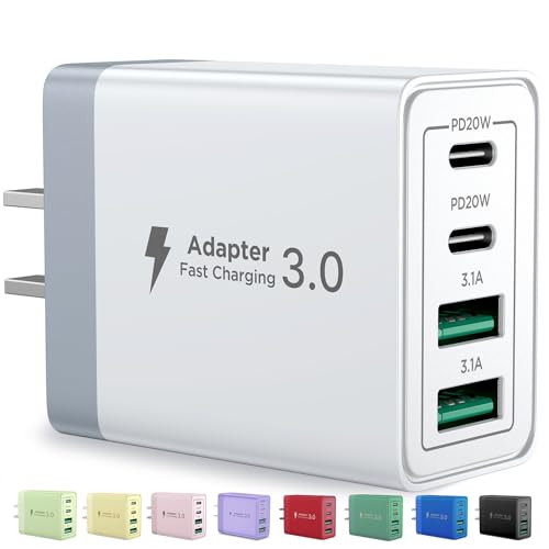 Aioneus USB C Charger Block, 40W Fast Charging Block Type C Charging Block 4-Port Dual Port PD+QC Wall Charger Head Cube for iPhone 17 16 15 14 13 12 11 Pro Max XS, iPad, Samsung Phone, Tablet - color: White