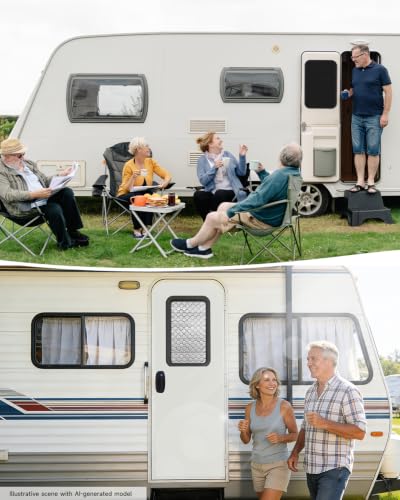 RV Door Window Shade Cover 25'' x 16'', Foldable Camper Sunshade with Magnets & Reflective Layer - Thermal Blackout, UV & Privacy Protection, No-Drill Hook & Loop Tape Install for Most Travel Trailers