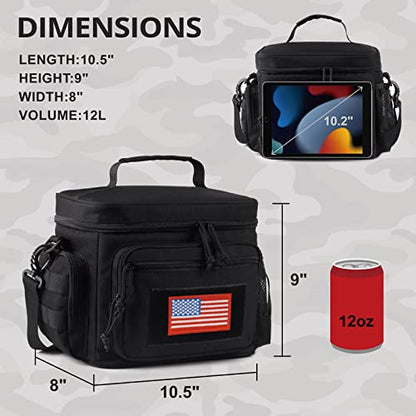 ATRIPACK Lunch Box for Men, Tactical Lunch Bag MOLLE Webbing Leakproof Insulated Large Lunch Cooler Women Adult Meal with Adjustable Shoulder Strap Durable Lunch Pail(Black) - color: Black, size: Medium