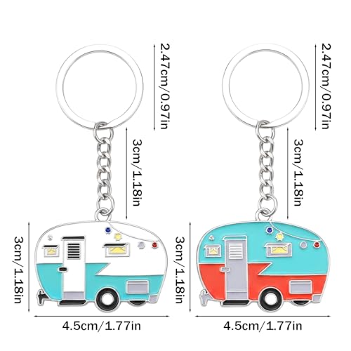 Thinp 2 Pieces Camper Keychain, RV Camper Keyring Accessories for Travel Trailers Enameled Metal Retro Camping Car Keychain - color: Green+red