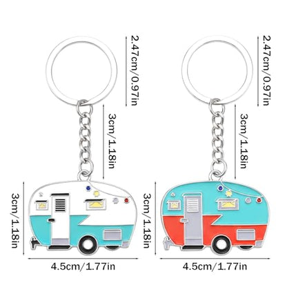 Thinp 2 Pieces Camper Keychain, RV Camper Keyring Accessories for Travel Trailers Enameled Metal Retro Camping Car Keychain - color: Green+red