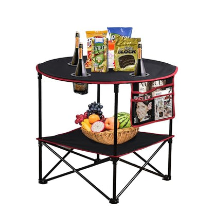 LEADALLWAY Camping Table Folding Picnic Table with 4 Cup Holders and Side Storage Bag Collapsible Canvas Portable Tables Folding with Carry Bags for BBQ Outdoor Fishing | Portable, Collapsible, with 4 Cup Holders and Side Storage Bag, for BBQ Outdoor Fish