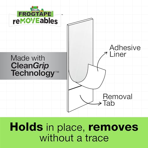 FrogTape reMOVEables Heavy Duty Wall Hooks - No Damage - Easy to Remove & Reuse - Medium Wall Hook with Adhesive Strips - Holds up to 3 lbs - Includes 8 Hooks and 12 Strips - White (Pack of 16) - size: Pack of 16, style: Medium