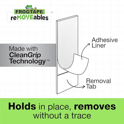 FrogTape reMOVEables Heavy Duty Wall Hooks - No Damage - Easy to Remove & Reuse - Medium Wall Hook with Adhesive Strips - Holds up to 3 lbs - Includes 8 Hooks and 12 Strips - White (Pack of 16) - size: Pack of 16, style: Medium