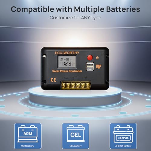 ECO-WORTHY 30A Solar Charger Controller Bluetooth,Solar Panel Battery Intelligent Regulator with Dual USB Ports Auto 12/24V PWM Negative Ground for Lithium,Lead-Acid,Gel Battery - style: 30A (Bluetooth)