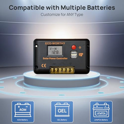 ECO-WORTHY 30A Solar Charger Controller Bluetooth,Solar Panel Battery Intelligent Regulator with Dual USB Ports Auto 12/24V PWM Negative Ground for Lithium,Lead-Acid,Gel Battery - style: 30A (Bluetooth)