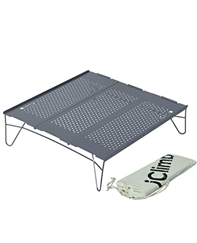 iClimb Mini Solo Folding Table Ultralight Compact for Backpacking Camping Hiking Beach Picnic (Gunmetal, L) - color: Gunmetal, size: Large
