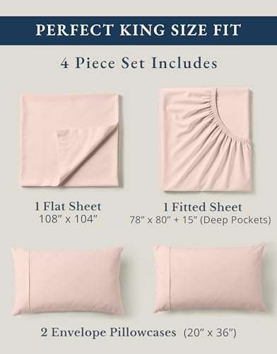 Lane Linen King Sheets 100% Organic Cotton Percale Cooling 4pc - Sepia Rose - color: 03: Dusty Rose, size: King