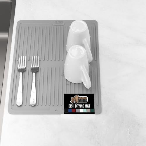 GORILLA GRIP 100% BPA-Free Patented Silicone Dish Drying Mat for Kitchen Counter, Water Catching Ribbed Design, Easy Clean Waterproof Sink Liner, Heat Resistant, Fits Under Rack, 11x13 Inch, Gray - color: Gray, size: 13" X 11", style: Silicone