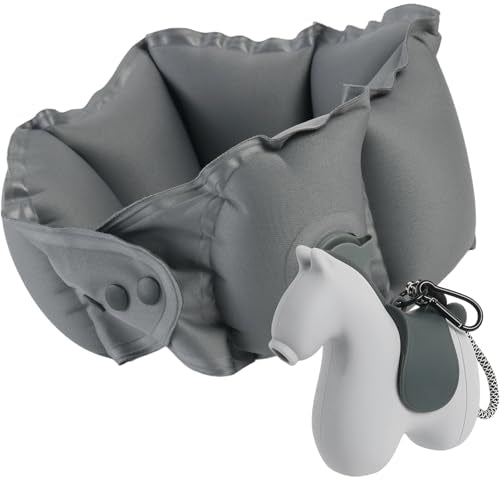 Inflatable Travel Neck Pillow with Adjustable Neck & Chin Support, 2-in-1 Built-in Pump and Storage Bag – Lightweight, Ideal for Airplane, Train, Car, Travel, Office, Home(Gray) - color: Gray