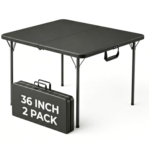 36" Square Folding Table 2 Pack, Portable Card Table with Built-in Handle, Heavy Duty Foldable Table, No Assembly, Up to 400 LBS, for Camping, Picnic, BBQ, Party, Indoor Outdoor Use, Black - color: Black, size: 3FT-2pack
