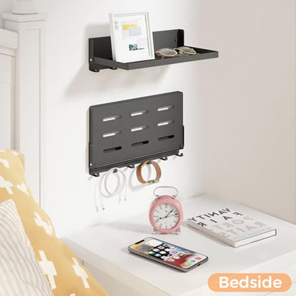 Small Folding Metal Shelf with Hooks, Fold-up Wall Shelf, 6 Hooks, Drop Down Floating Shelf for Laundry Room, Kitchen, RV, Toilet Room, Garage, Utility, Black（11.8", 1 Pack） - color: 11.8" , 1-pack