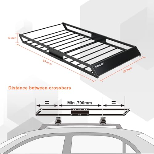 TOOENJOY 59 x 35.4 x 4.7 Inch Roof Cargo Basket Carrier, Car Top Luggage Holder for Car, SUV and Pickup, 200 LBS Capacity - size: L59 x W35 Inch without Hitch