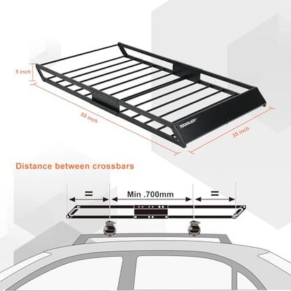 TOOENJOY 59 x 35.4 x 4.7 Inch Roof Cargo Basket Carrier, Car Top Luggage Holder for Car, SUV and Pickup, 200 LBS Capacity - size: L59 x W35 Inch without Hitch