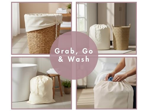 PurpleEssences Laundry Bag Durable Clothes Drawstring Bag Machine Washable Travel Laundry Organizer for Dorm, College, Hamper - Set of 4, 28 x 32 Inch, Laundry Liner Bag - Natural - size: 28 x 32 Laundry Liner Bag