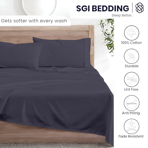 SGI bedding 600 Thread Count 4 Piece 100% Egyptian Cotton Queen Size Sheets Set, 20" Deep Pocket Sheet Set, Premium, Breathable, Soft and Hotel-Quality Luxury Sheets - Dark Grey - color: 03 - Dark Grey, size: Queen