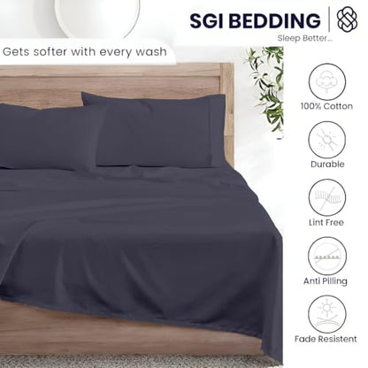 SGI bedding 600 Thread Count 4 Piece 100% Egyptian Cotton Queen Size Sheets Set, 20" Deep Pocket Sheet Set, Premium, Breathable, Soft and Hotel-Quality Luxury Sheets - Dark Grey - color: 03 - Dark Grey, size: Queen