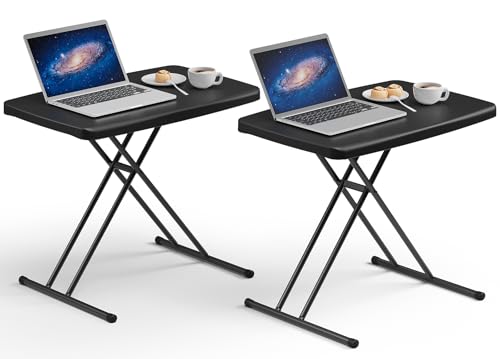 30 Inch Folding Table Set of 2, Adjustable Height TV Tray for Small Spaces, Heavy Duty Foldable Utility Table for Laptop, Dining, Camping, No Assembly, 200 lbs Capacity, Black Granite - color: Black, size: 30 Inch-2pack