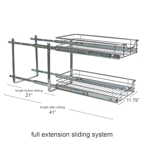 Household Essentials Chrome-Plated Steel Dual-Tier Pull-Out Organizer - size: 11.75" - Extended, style: Dual Slide