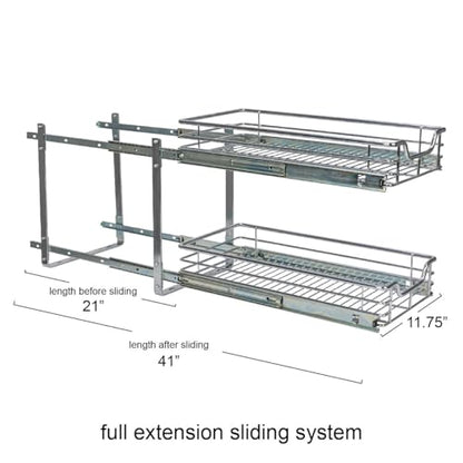 Household Essentials Chrome-Plated Steel Dual-Tier Pull-Out Organizer - size: 11.75" - Extended, style: Dual Slide