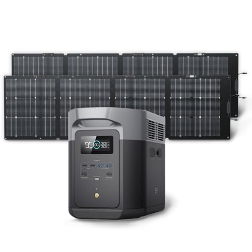 EF ECOFLOW Solar Generator DELTA 2 Max 2048Wh with 2x220W Solar Panel, LFP Battery Portable Power Station, Up to 3400W AC Output, AC + Solar Fast Dual Charging Full Charge in 1 Hr For Camping RV - style: DELTA 2 Max+2*220W Solar Panel