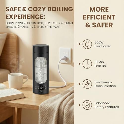 Portable Electric Kettle （120V）, Travel Tea Kettle, 316 Stainless Steel Premium Liner, 4-speed Temperature Adjustment with Auto Shut-off and Boil-Off Protection black - color: black