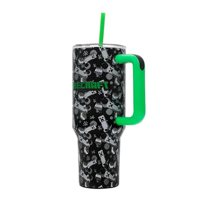 Bioworld Minecraft Creeper & TNT 40 Oz Black Stainless Steel Tumbler With Handle - color: Minecraft Creeper & TNT Blue