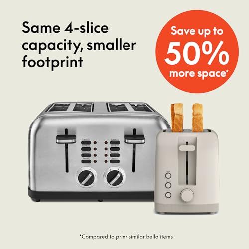 bella 4 Slice Slim Toaster, Fits-anywhere™ Kitchenware, 6 Setting Shade Control with Reheat & Cancel Buttons, Fits Sourdough, 10” Long Slot, Anti Jam & Auto Shutoff, 900 Watt, Oatmilk - color: Oatmilk, size: 4 Slice