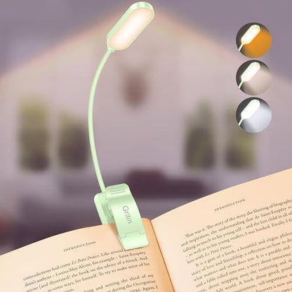 Gritin 16 LED Rechargeable Book Light for Reading in Bed- Eye Caring 3 Color Temperatures, Stepless Dimming Brightness, 80 Hrs Runtime, Lightweight Flexible Clip on Light for Book Lovers-Cyan | Eye Caring 3 Color Temperatures, Stepless Dimming Brightness,