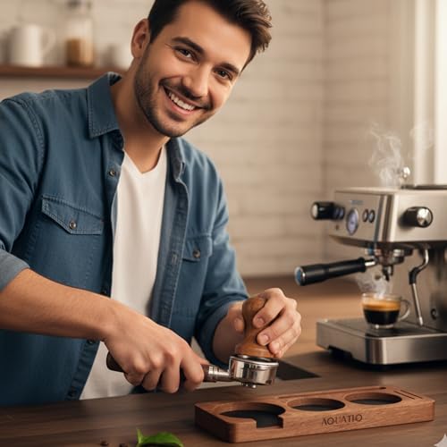 51-58 mm Compact Espresso Tamping Mat - Wooden Coffee Tamping Station - Gift for Espresso Lovers, Accessories for Baristas