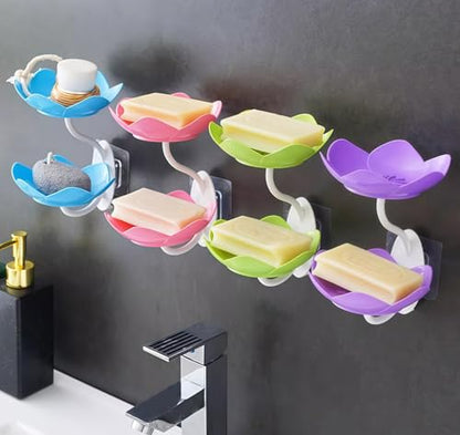 Soap Dish Holder for Shower Bar Double Layer Cute Lotus Shape Adhesive Tray Sink Wall Mounted Shampoo NO-Drilling Self Draining Hanging Saver Rack Plastic Bathroom Bathtub Kitchen，Purple - color: D-purple