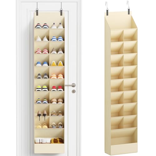 Lifewit 10 Tier Over the Door Shoe Organizer with 19 Large Deep Pockets, Fabric Hanging Shoes Shelf for Closet, Dorm Storage, Fit Up to 20 Pair Shoe Rack Holder for Sneakers, Boots, Beige - color: Beige, size: 10 Tier (20 Pairs)