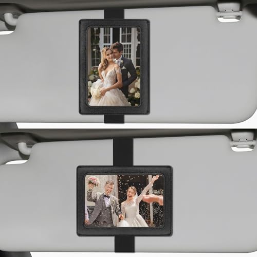 Leather Car Visor Picture Holder Photo Clip Fits 5-Inch Car Picture Frame Displays Your Photographs Sun Visor Car Photo Holder Black Both Horizontally And Vertically, Photo Car Visor Clip for Vehicle - color: Black