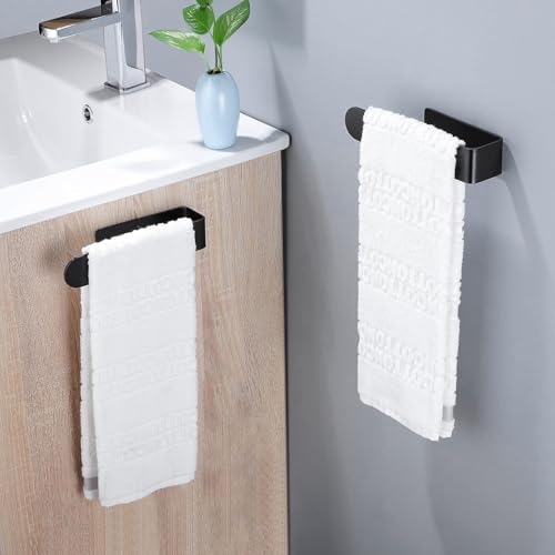 Taozun Hand Towel Bar Bathroom Towel Holder Black Single Towel Rack Self Adhesive Towel Ring Stainless Steel Towel Rail for Bathroom Kitchen, 2 Packs - color: Black, size: 8-inch(2 Pack)