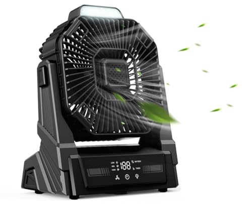 KopBeau Portable Camping Fan with Lights, 20000mAh Rechargeable Battery Operated Fan, Battery Powered Outdoor Beach Tent with 3 Speeds & Hook, Personal USB Table for Camping Accessories Black - size: Medium