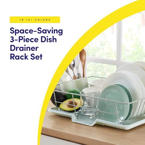 Sweet Home Collection Space-Saving 3-Piece Dish Drainer Rack Set: Efficient Kitchen Organizer for Quick Drying and Storage - Includes Cutlery Holder and Drainboard - Maximize Countertop Space, Mint - color: Mint