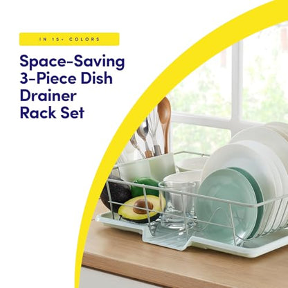 Sweet Home Collection Space-Saving 3-Piece Dish Drainer Rack Set: Efficient Kitchen Organizer for Quick Drying and Storage - Includes Cutlery Holder and Drainboard - Maximize Countertop Space, Mint - color: Mint