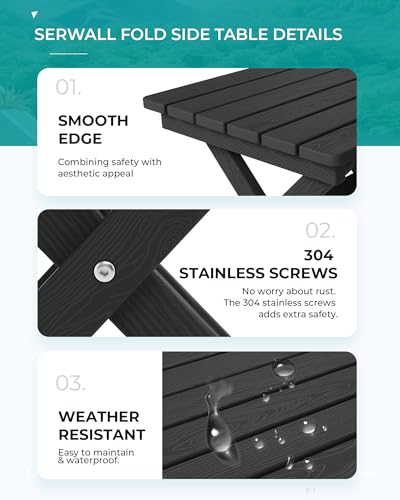 SERWALL Folding Outdoor Side Table Set of 4, Small Adirondack Side Table, Black - color: Black, size: Foldable 4-pack