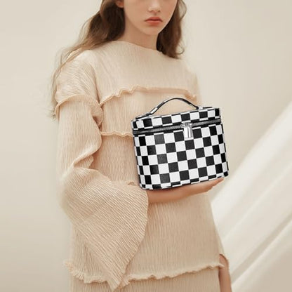 YFGBCX Checkered Makeup Bag Vanity Case with Divider Travel Toiletry Bag Women Cosmetic Bag Makeup Organizer Case - color: Checkered-Black