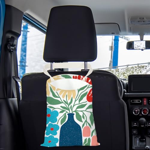 Boho Flower Car Trash Can, Car Trash Bag Hanging, Waterproof Cars Back Seat Hanging Organizer and Storage Trash Bags for Vehicle Travelling Camping - color: Flower09