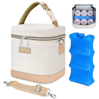 Mancro Insulated Baby Bottle Cooler Bag with Ice Pack, Breastmilk Storage Tote Fits 6 x 9oz Bottles, Waterproof Bottle Bag Companion for Breastfeeding Moms，Cream & Light Brown - color: Cream Light Brown