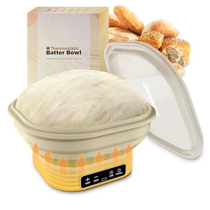 Upgraded Electric Heated Silicone Dough Proofing Box with Reliable Timer & Precise Temp Control - Fast Fermentation Collapsible Proofer Bowl (2L, Square) - color: Square-1, size: 9in