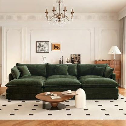 SoarFlash Chenille Sectional Sofa, Comfy Modular Coush Sofa with Ottoman, Modern 3 Seat Recliner Deep Seat Sofa Set for Living Room,Green - color: Green, size: 3 Seat+3 Ottoman